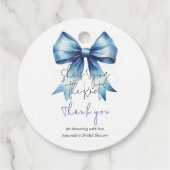 ウェディングプラン 結婚式の青いリボン ブライダルシャワーのテーマ フェイバータグ (正面)