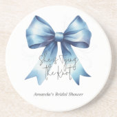 ウェディングプラン 結婚式の青いリボン ブライダルシャワー コースター (正面)