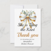 ウェディングプラン 結婚式準備 ゴールド ホワイト ボウ 花のブライズシャワー サンキューカード (正面)