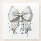 ウェディングプラン 結婚式 ゴールド ホワイト ボウ ブライズシャワー ガラスコースター (正面)