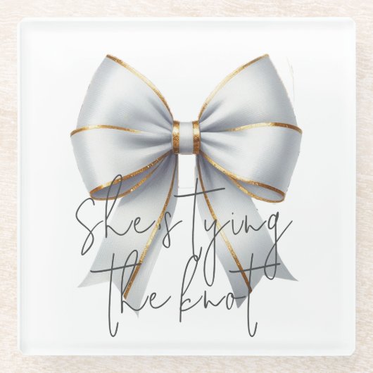 ウェディングプラン 結婚式 ゴールド ホワイト ボウ ブライズシャワー ガラスコースター (正面)