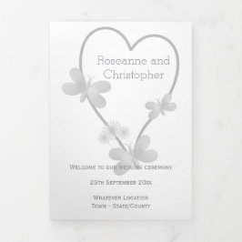 ウェディングプログラム　シルバーハート　バタフライ 三つ折りプログラム