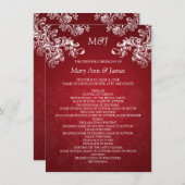 ウェディングプログラム ヴィンテージ スワール 2 レッド 招待状 (正面/裏面)