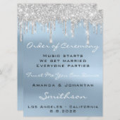 ウェディングプログラム 青いバラ ドリップス グリッター スパーク 招待状 (正面/裏面)
