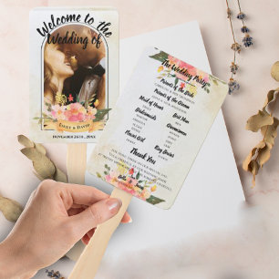 ウェディングプログラム Pretty Peach Floral Cute WEDDING ハンドファン