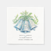 ウェディングベルと緑の葉の水彩画 スタンダードカクテルナプキン (正面)