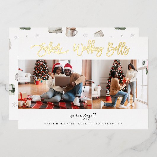 ウェディングベルズ マルチフォトエンゲージメントまたはエロープカード 箔招待状 (正面/裏面)