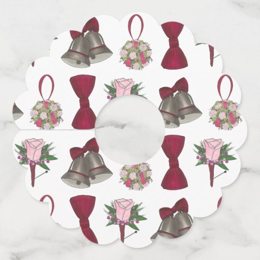 ウェディングベル ボウタイ ブーケ ローズ 結婚記念日 ワイングラスタグ (正面)