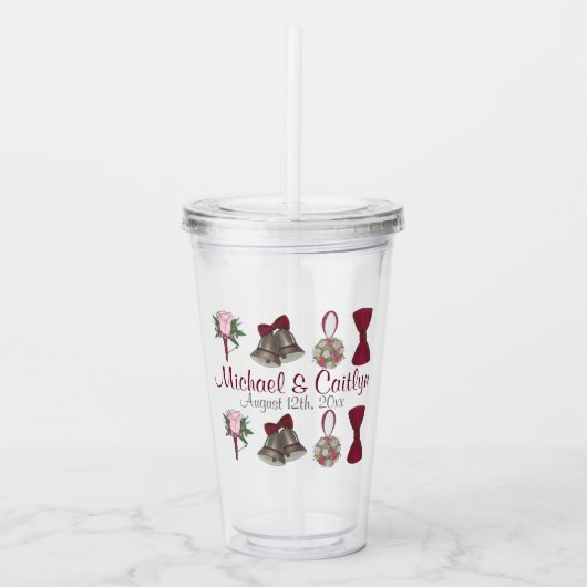 ウェディングベル ボウタイ 花束 アニバーサリー アクリルタンブラー (正面)