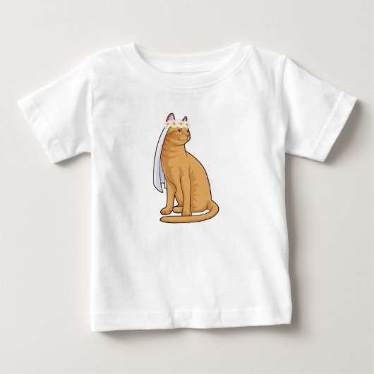 ウェディングベールを纏った猫花嫁 ベビーTシャツ (正面)
