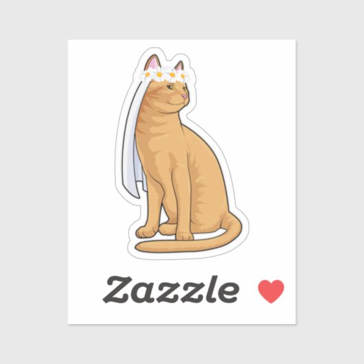 ウェディングベールを被った猫花嫁 シール (シート)