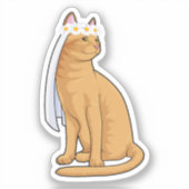 ウェディングベールを被った猫花嫁 シール (正面)