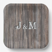 ウェディングペーパープレート　ウッド調　イニシャルセンターデザイン ペーパープレート (正面)