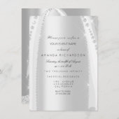 ウェディングホワイトドレス スパークローズ シルバーグレー ダイヤモンド 招待状 (正面/裏面)