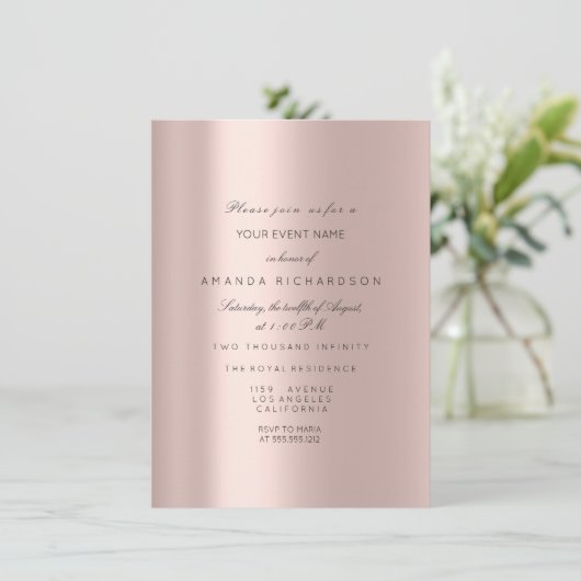 ウェディングホワイトドレス スパーク ローズ ピンク ローズ ダイヤモンド 招待状 (スタンド正面)