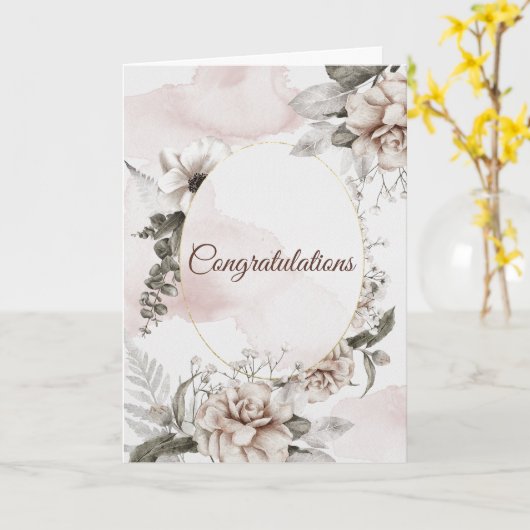 ウェディングホワイトローズヴィンテージおめでとう カード (黄色い花)