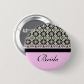 ウェディングボタン，ダマスクとピンクストリップの色 缶バッジ (正面&裏面)