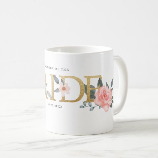 ウェディングマザーのための水彩花イラストのブッシュローズ コーヒーマグカップ (正面右)