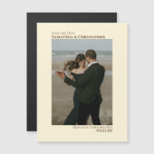 ウェディングミニマル日付を保存する縦型フォトアイボリー マグネット招待状 (正面/裏面)