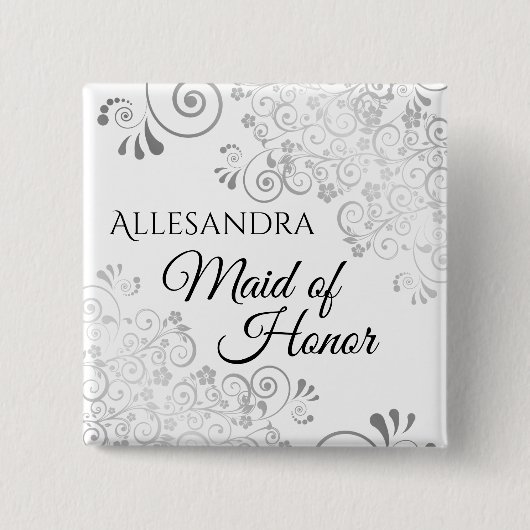 ウェディングメイドオブオナー名札 シルバー ラシーカールズ 缶バッジ (正面)
