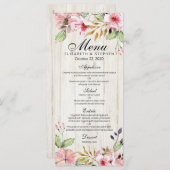 ウェディングメニュー 水彩ピンクの花 ラスティックウッド メニュー (正面/裏面)