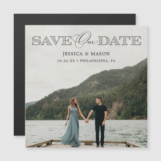 ウェディングモダンは写真と日付磁石を保存 マグネット招待状 (正面/裏面)