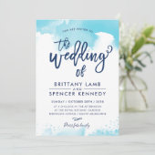 ウェディングモダンアスタイリッシュア青い水色 招待状 (スタンド正面)