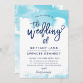 ウェディングモダンアスタイリッシュア青い水色 招待状 (正面/裏面)