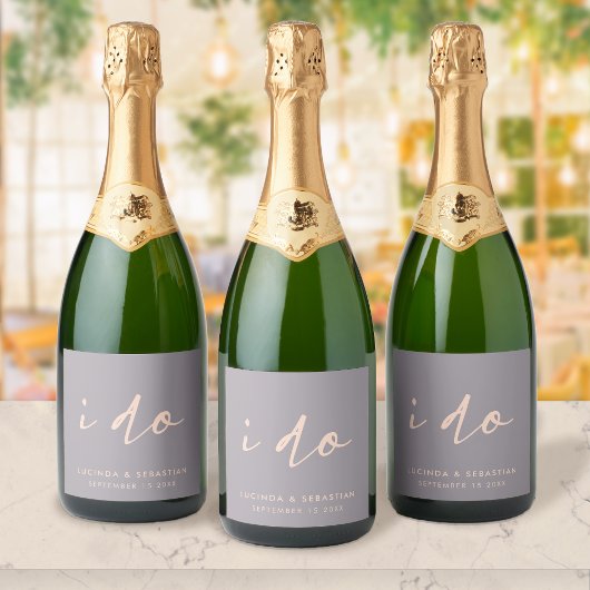 ウェディングモダンデーエレガントスクリプトI Do Gray スパークリングワインラベル