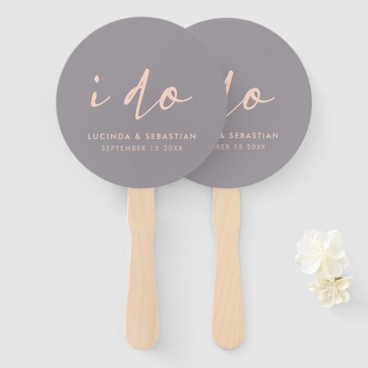 ウェディングモダンデーエレガントスクリプトI Do Gray ハンドファン (正面&裏面)