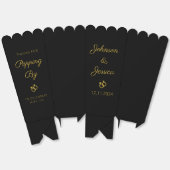 ウェディングモダンパーティーのブラックと金ゴールドポップコーン フェイバーボックス (見開き)