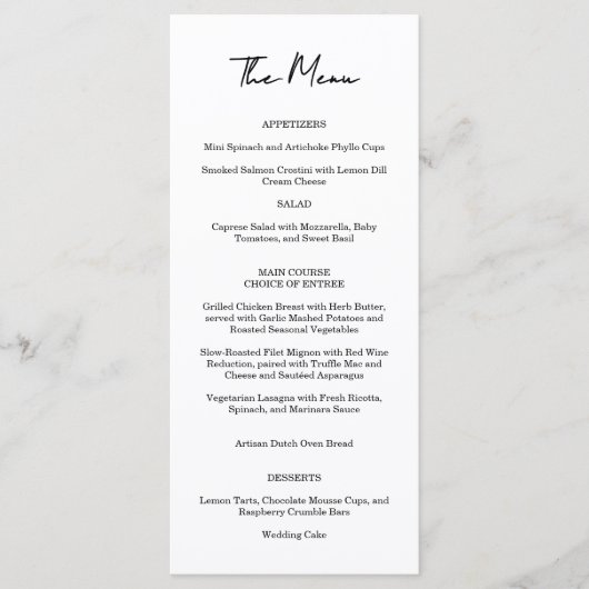 ウェディングモダンレセプションディナーメニュー メニュー (正面)