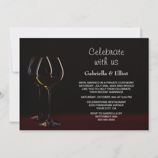 ウェディングモダンレセプションブラックワイングラスパーティー 招待状 (正面)