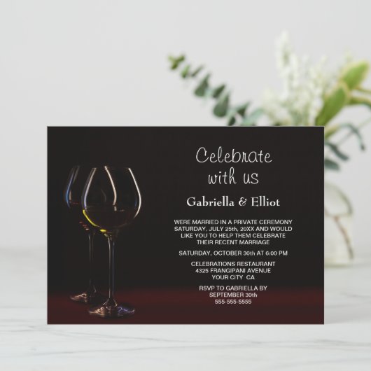ウェディングモダンレセプションブラックワイングラスパーティー 招待状 (スタンド正面)
