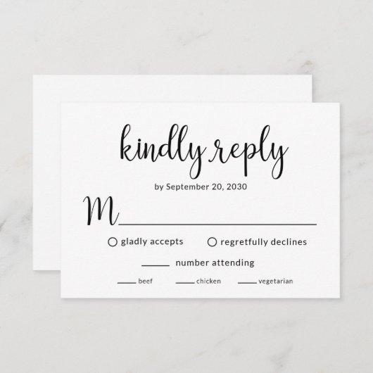 ウェディングモダンレセプションRSVPカード 出欠カード (正面/裏面)