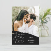 ウェディングモダン写真とブラシストロークの日付を保存 招待状 (スタンド正面)