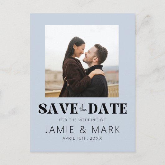 ウェディングモダン写真と日付カードを保存 ポストカード (正面)