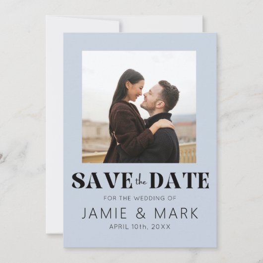 ウェディングモダン写真と日付カードを保存 招待状 (正面)