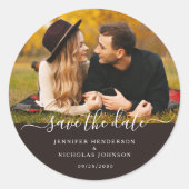 ウェディングモダン日付の保存婚約写真 ラウンドシール (正面)