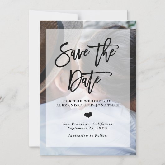 ウェディングモダン日付の保存 |オーバーレイ付き写真 マグネット招待状 (正面)