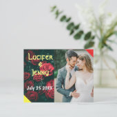 ウェディングモダン日付の写真の招待状を保存 ポストカード (スタンド正面)