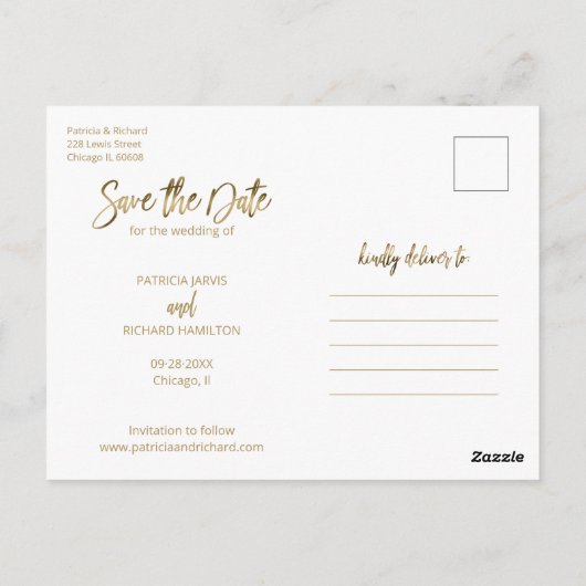 ウェディングモダン日付の写真を保存 ポストカード (裏面)