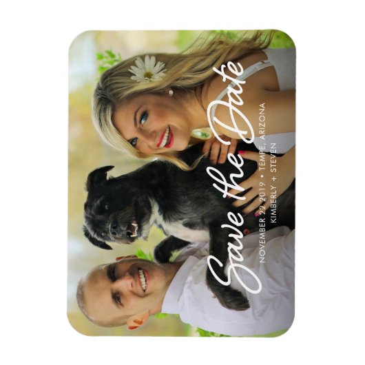 ウェディングモダン日付の写真を保存 マグネット (縦)