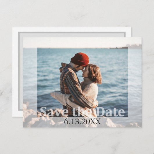 ウェディングモダン日付の写真ポストカードを保存 ポストカード (正面/裏面)