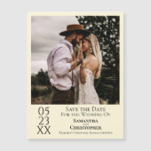 ウェディングモダン日付を保存するフォトアイボリーマグネット (正面)