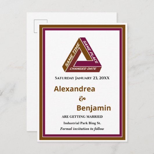 ウェディングモダン日付を保存する新しい日付カード 案内ポストカード (正面/裏面)