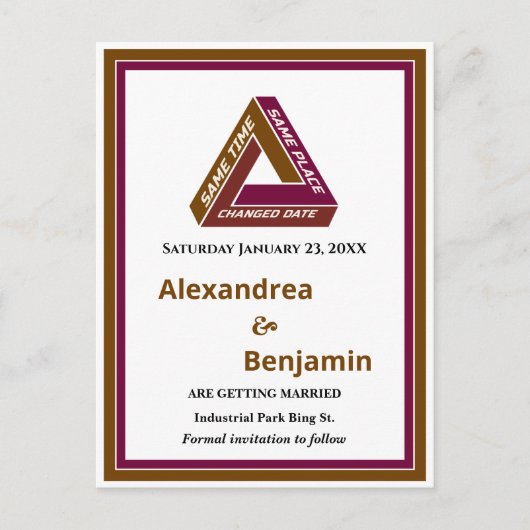 ウェディングモダン日付を保存する新しい日付カード 案内ポストカード (正面)