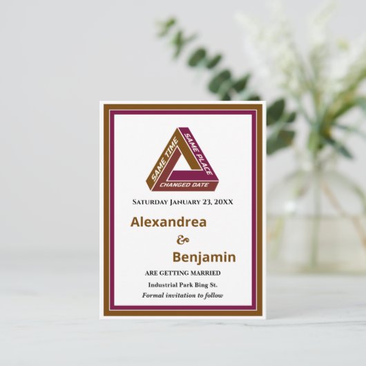 ウェディングモダン日付を保存する新しい日付カード 案内ポストカード (スタンド正面)