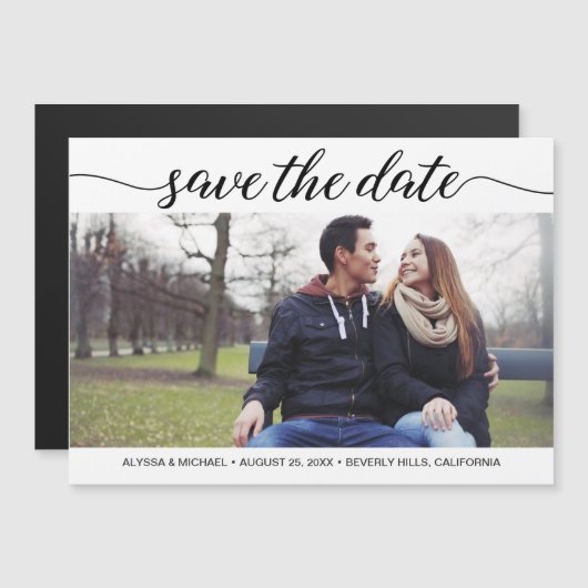 ウェディングモダン日付スクリプトの写真を保存 マグネット招待状 (正面/裏面)