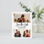 ウェディングモダン日付3フォトコラージュを保存 ポストカード (スタンド正面)